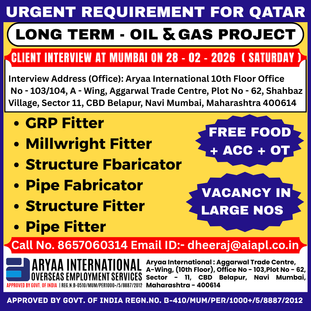 Urgent Requirement for Qatar | Oil & Gas Long-Term Project Urgent Requirement for Qatar | Oil & Gas Long-Term Project