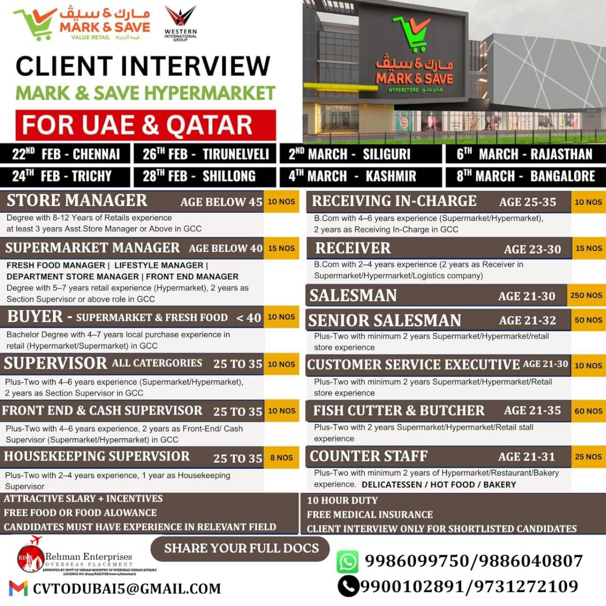 HIRING FOR QATAR AND DUBAI