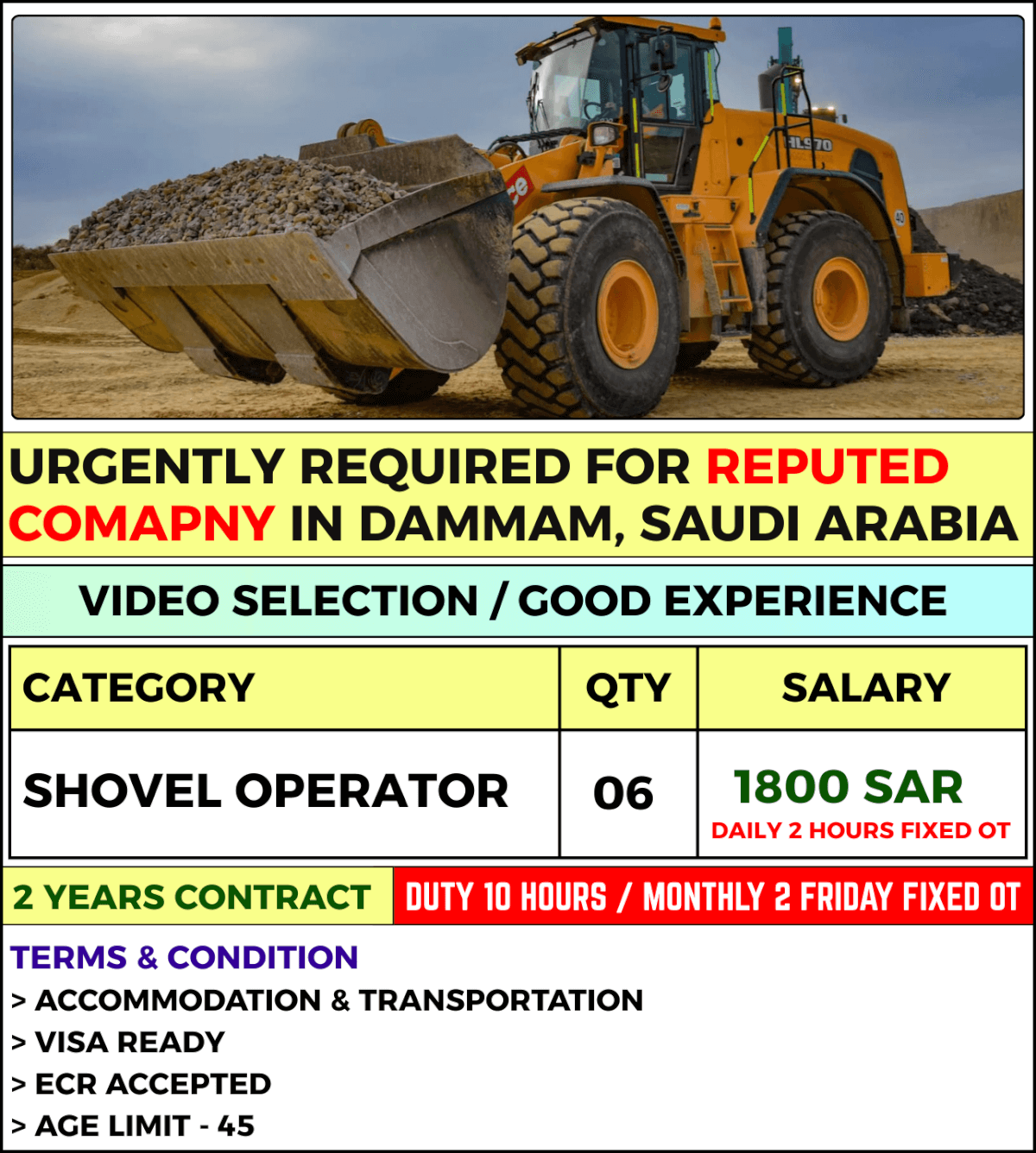Urgently required for REPUTED COMPANY IN KINGDOM OF SAUDI ARABIA Urgently required for REPUTED COMPANY IN KINGDOM OF SAUDI ARABIA
