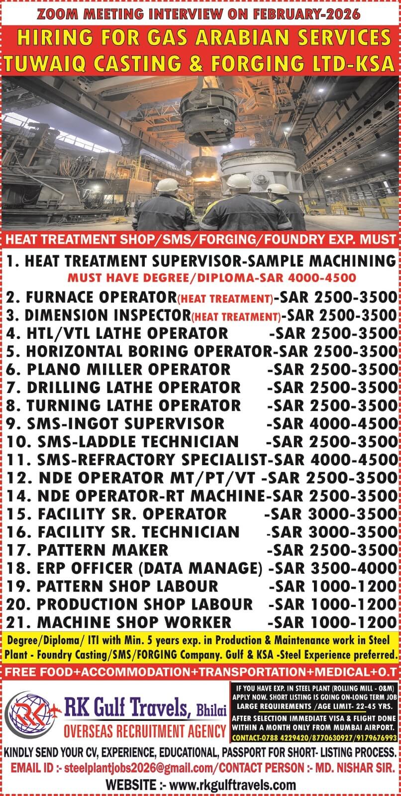 HIRING FOR A GAS ARABIA COMPANY FOR THEIR TUWAIQ STEEL - KSA