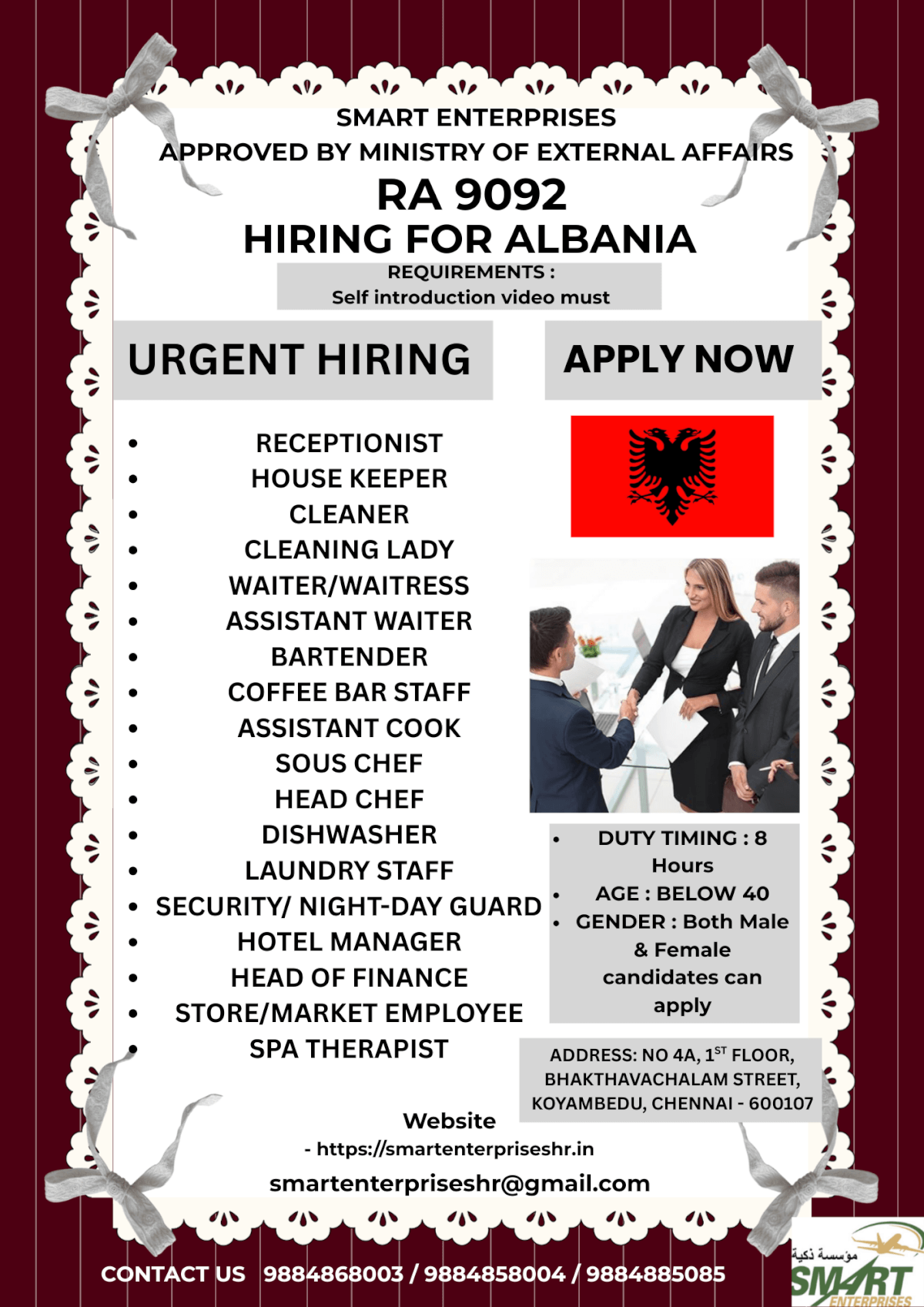 URGENT REQUIREMENT FOR ALBANIA URGENT REQUIREMENT FOR ALBANIA