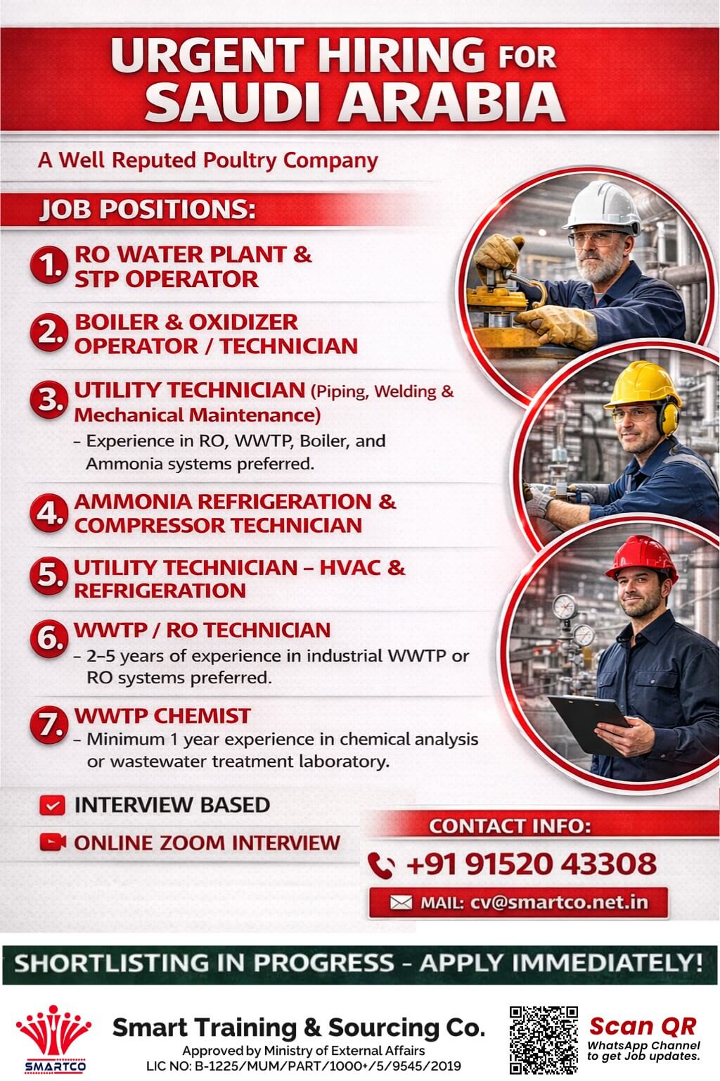 URGENT HIRING FOR SAUDI ARABIA A Well Reputed Poultry Company URGENT HIRING FOR SAUDI ARABIA A Well Reputed Poultry Company