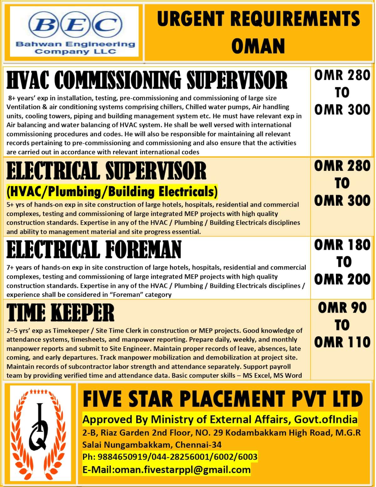 URGENT REQUIREMENT FOR OMAN URGENT REQUIREMENT FOR OMAN