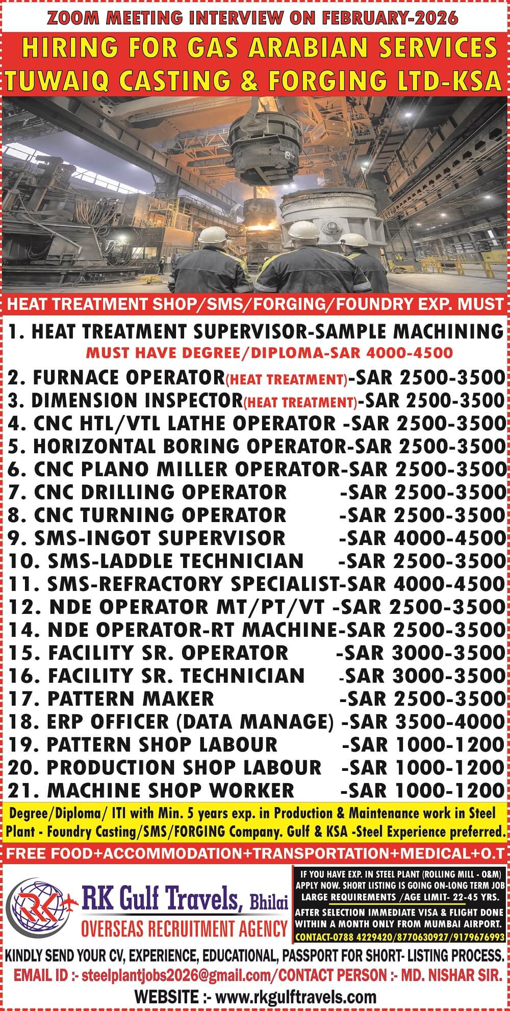 HIRING FOR A GAS ARABIA COMPANY FOR THEIR TUWAIQ STEEL - KSA HIRING FOR A GAS ARABIA COMPANY FOR THEIR TUWAIQ STEEL - KSA