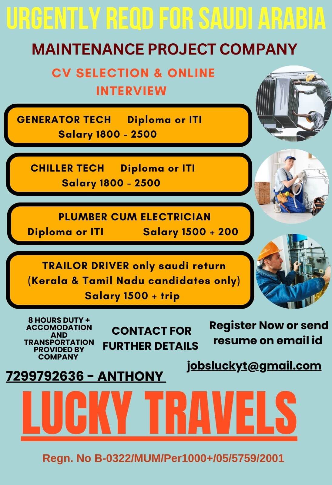 WANTED FOR SAUDI ARABIA - CV SELECTION & ONLINE INTERVIEW - 7299792636