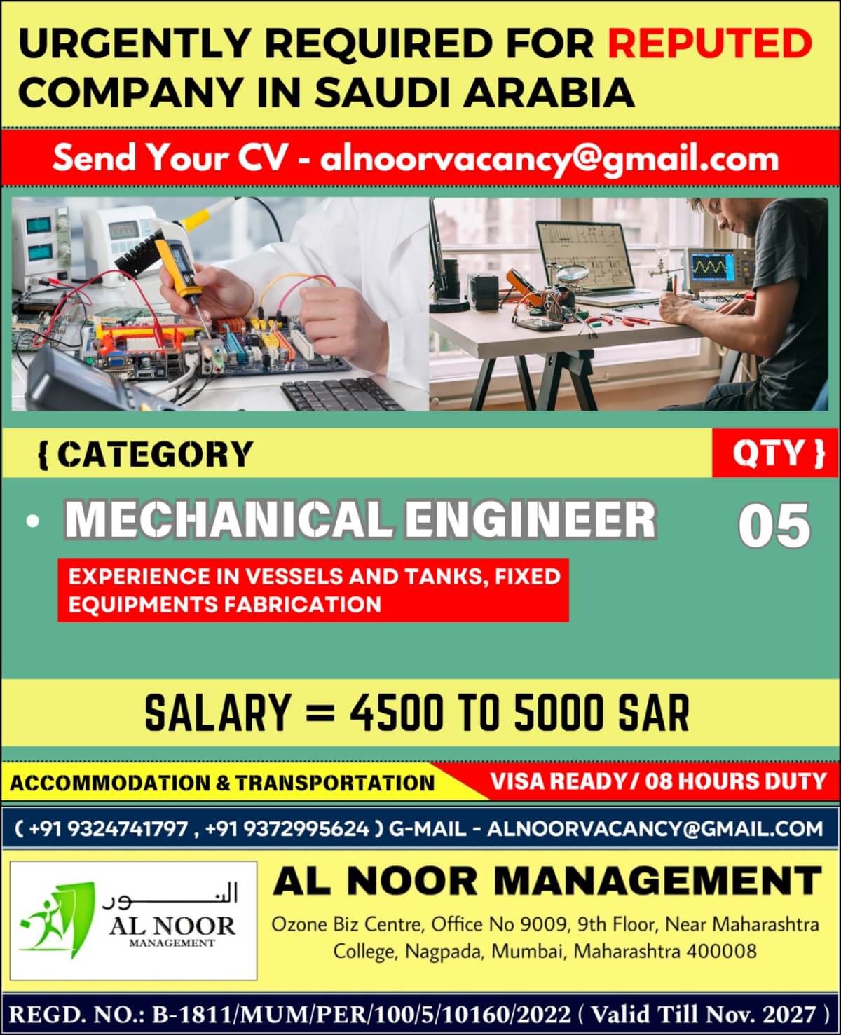 Urgent Hiring: Mechanical Engineers for Reputed Company in Saudi Arabia