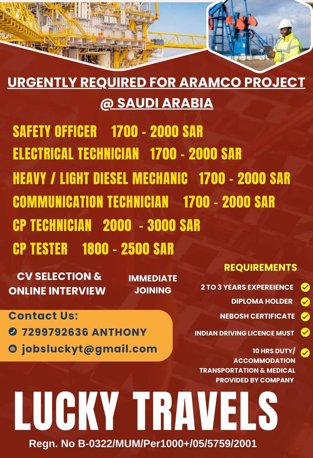 WANTED FOR SAUDI ARABIA - CV SELECTION & ONLINE INTERVIEW - 7299792636