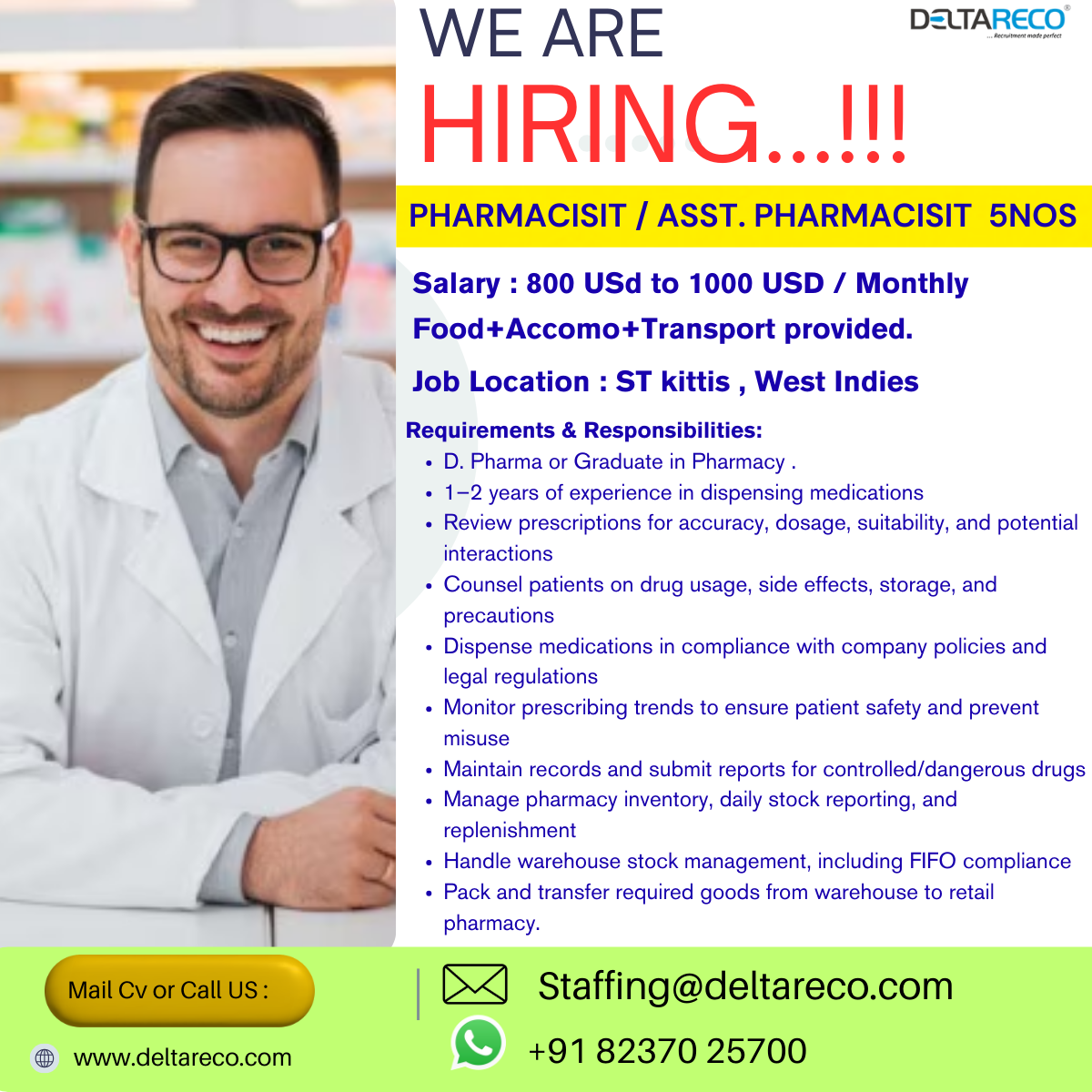 Hiring Pharmacist and Assistant Pharmacist 5 Nos