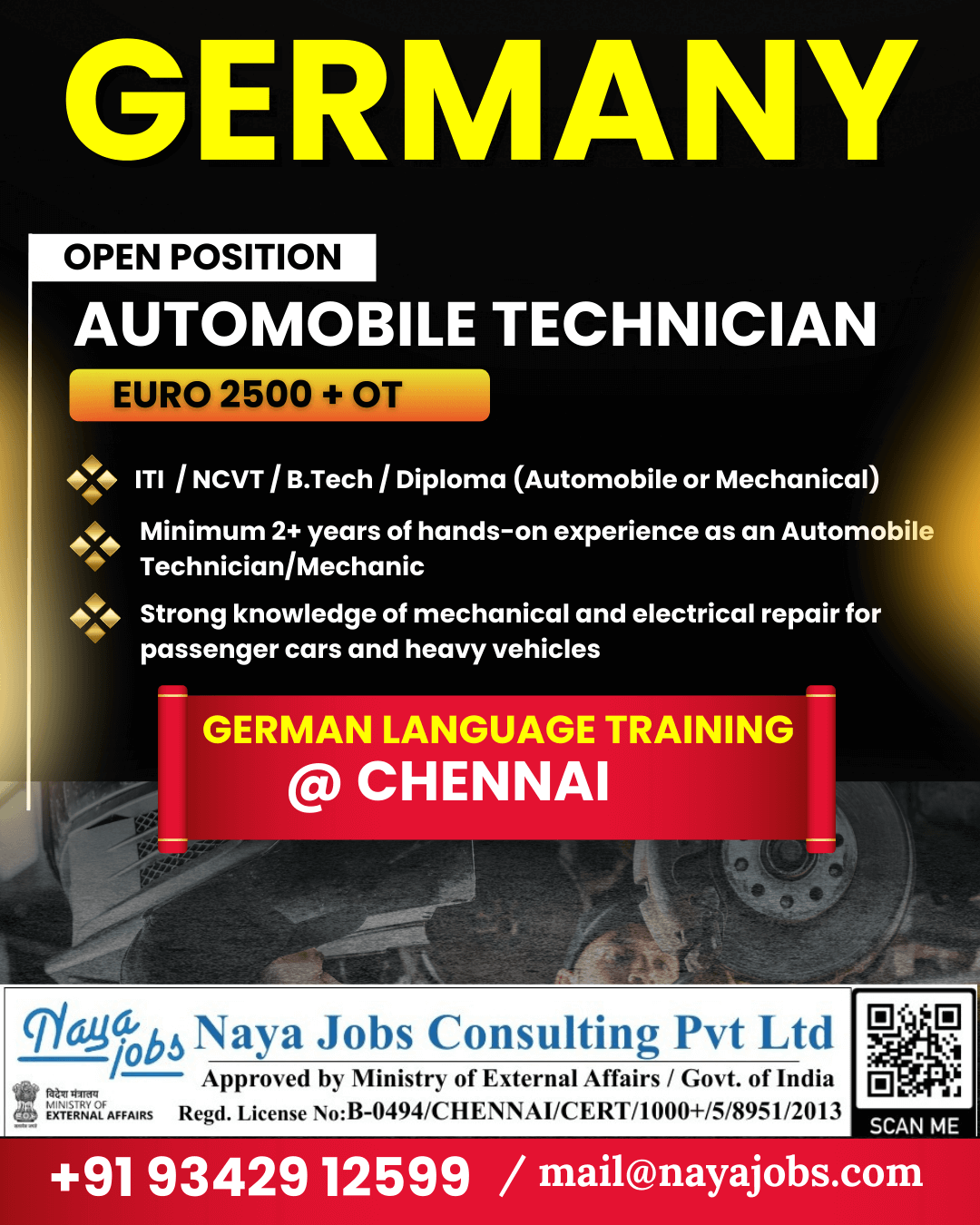 URGENT HIRING – GERMANY (EUROPE)  Auto Mechanic