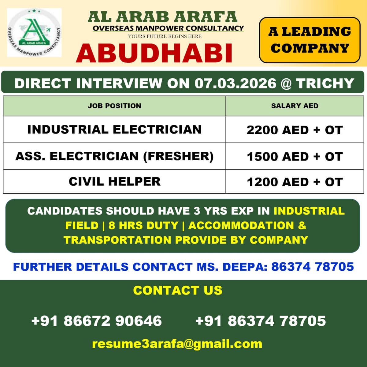 DIRECT CLIENT INTERVIEW ON 07.03.2026 @ TRICHY