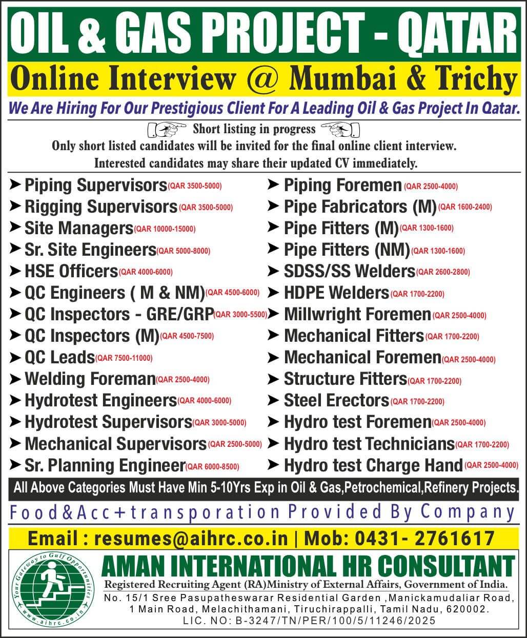 Oil & Gas Project-QATAR Oil & Gas Project-QATAR