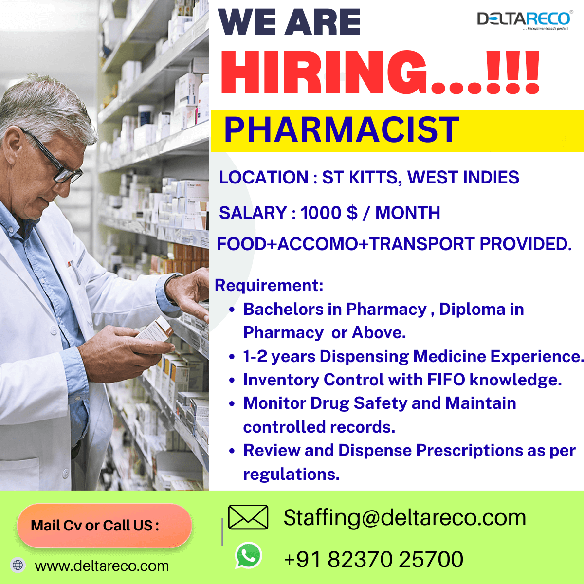 Hiring Pharmacist for West Indies