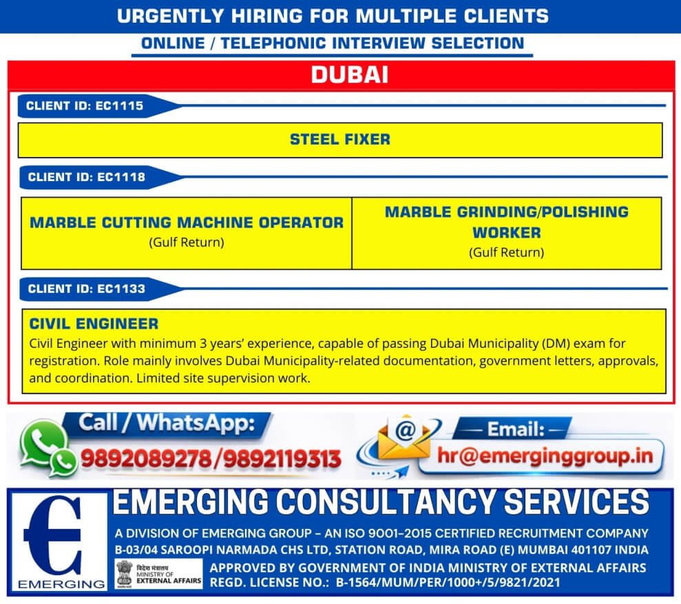 Urgent Hiring for Dubai | Online / Telephonic Interview | Immediate Selection Urgent Hiring for Dubai | Online / Telephonic Interview | Immediate Selection