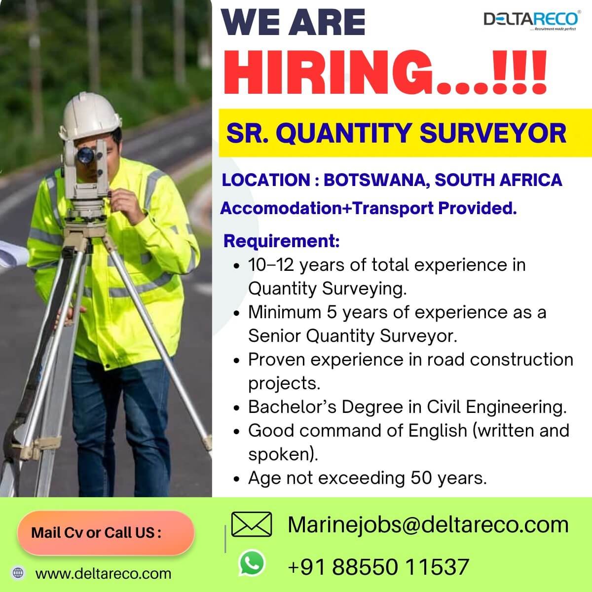 Hiring Senior Quantity Surveyor for South Africa Hiring Senior Quantity Surveyor for South Africa