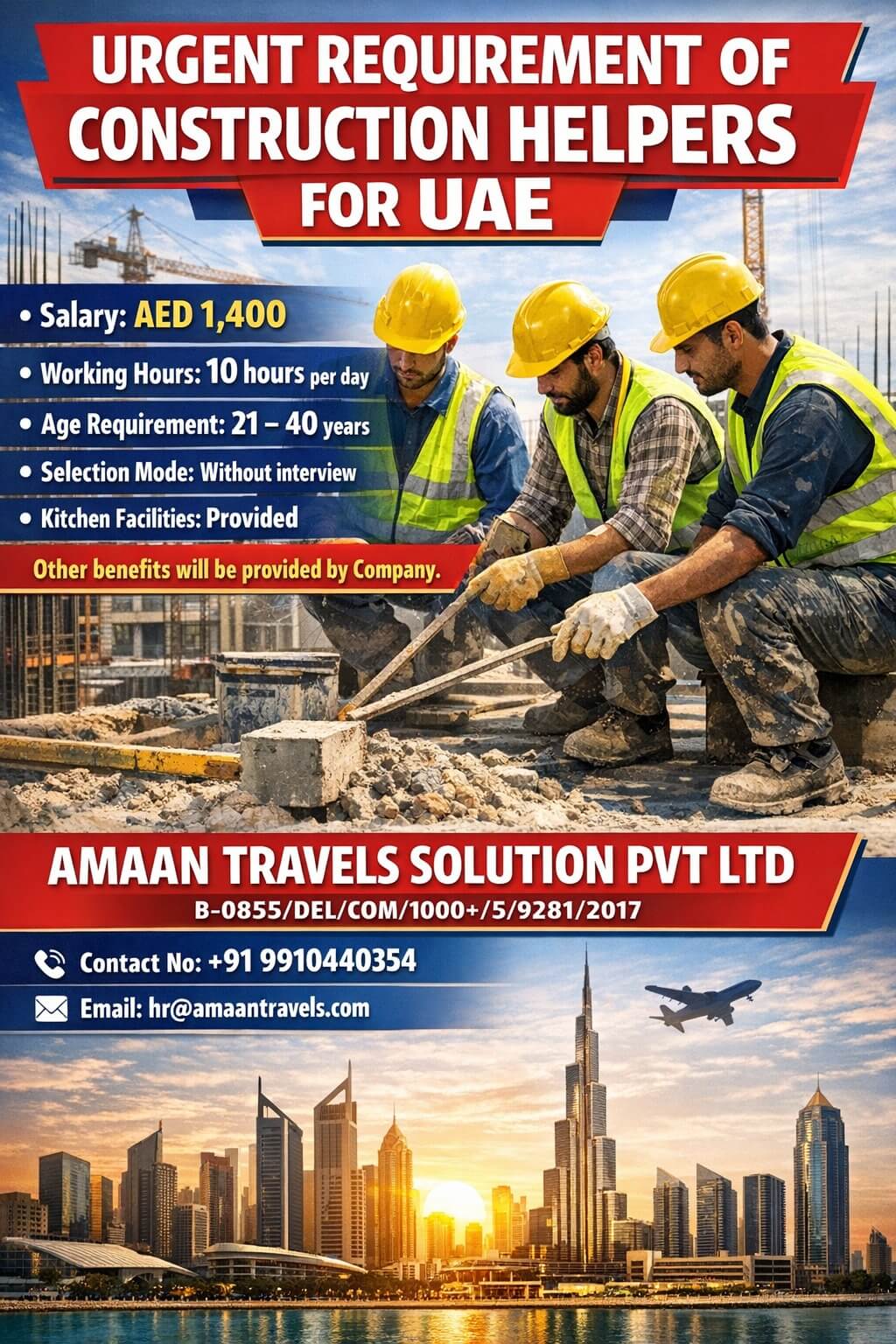 URGENT REQUIREMENT OF CONSTRUCTION HELPERS FOR UAE