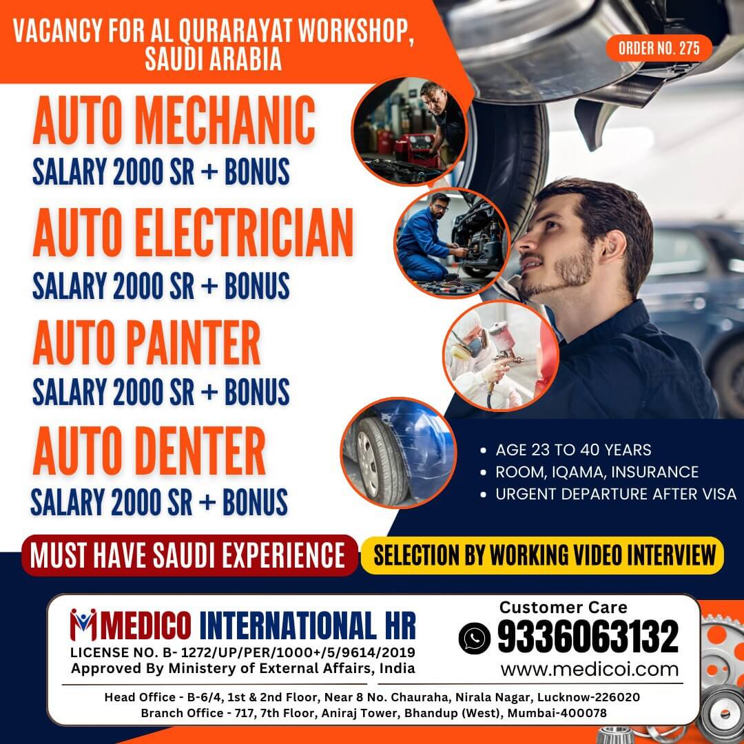 Urgent Vacancy for Al Qurayyat Workshop – Saudi Arabia