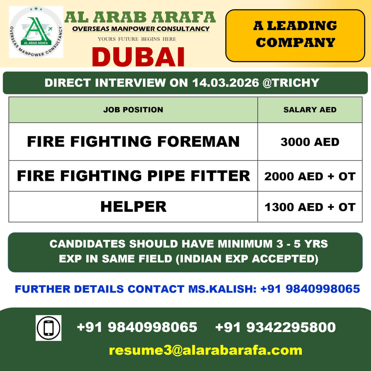 DIRECT INTERVIEW ON 14.03.2026 @TRICHY