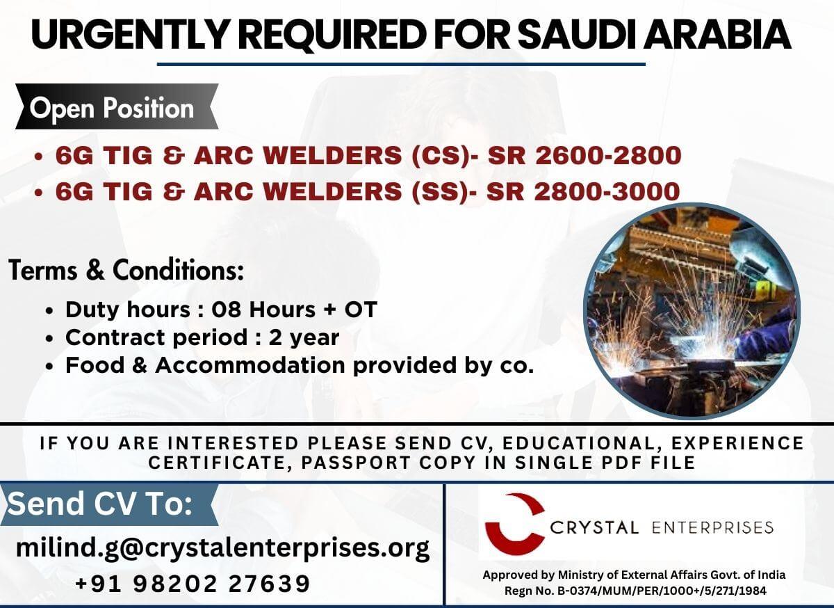WE ARE HIRING FOR SAUDI ARABIA