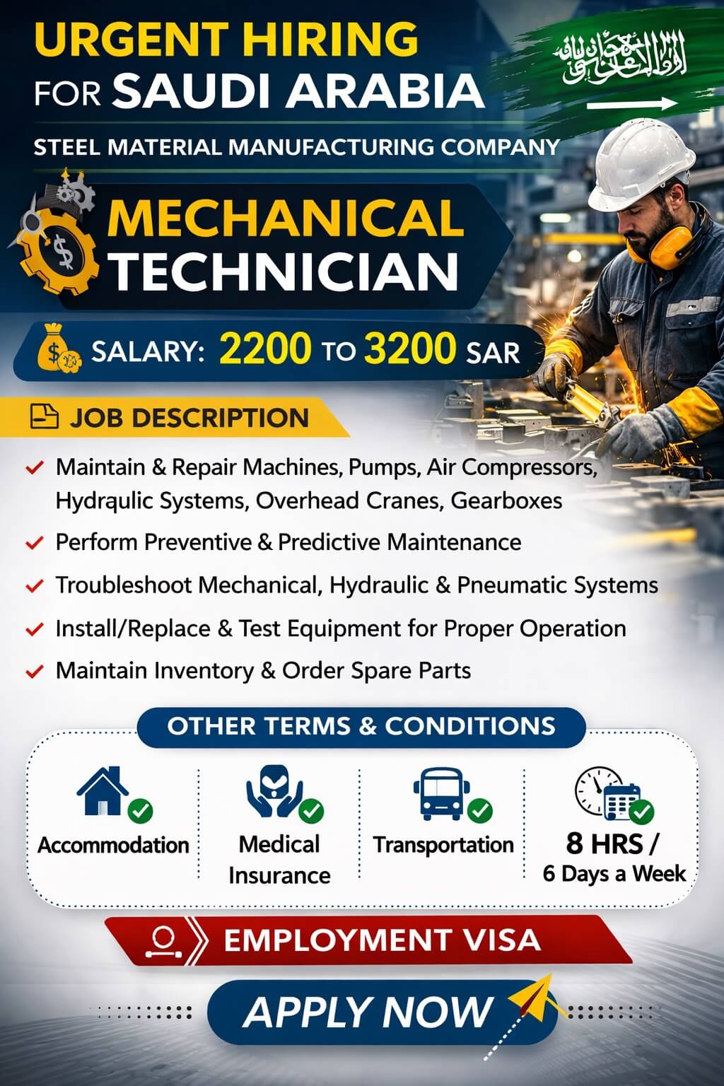Urgent Hiring for Saudi Steel Manufacturing Company