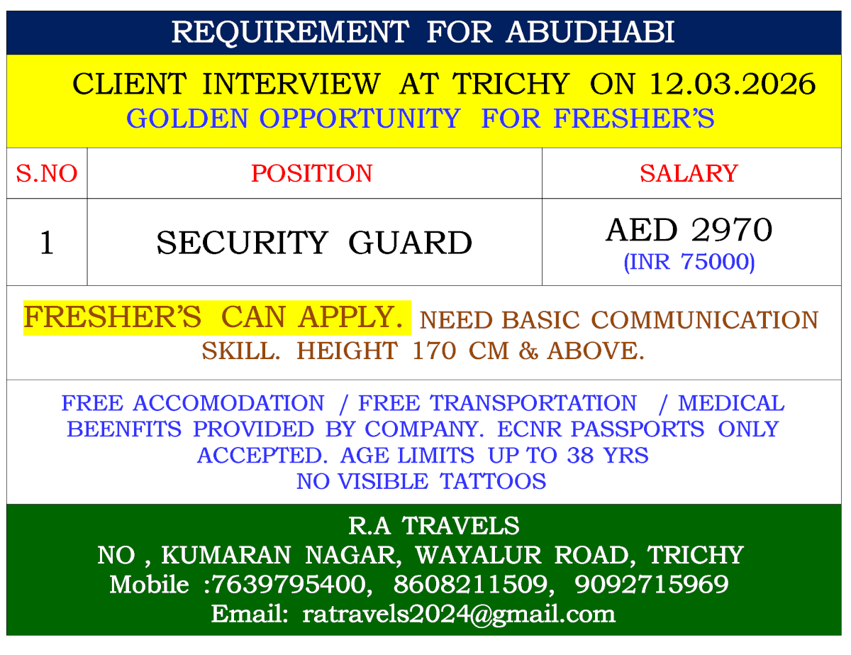 REQUIREMENT FOR ABUDHABI