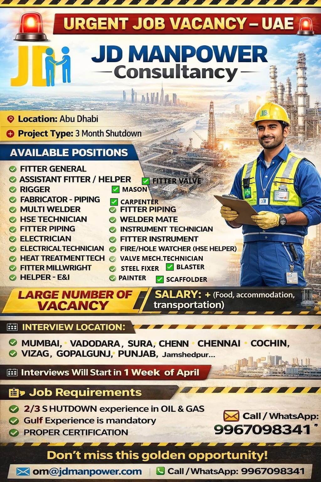 LARGE NUMBER OF VACANCY FOR UAE (Abu-dhabi)