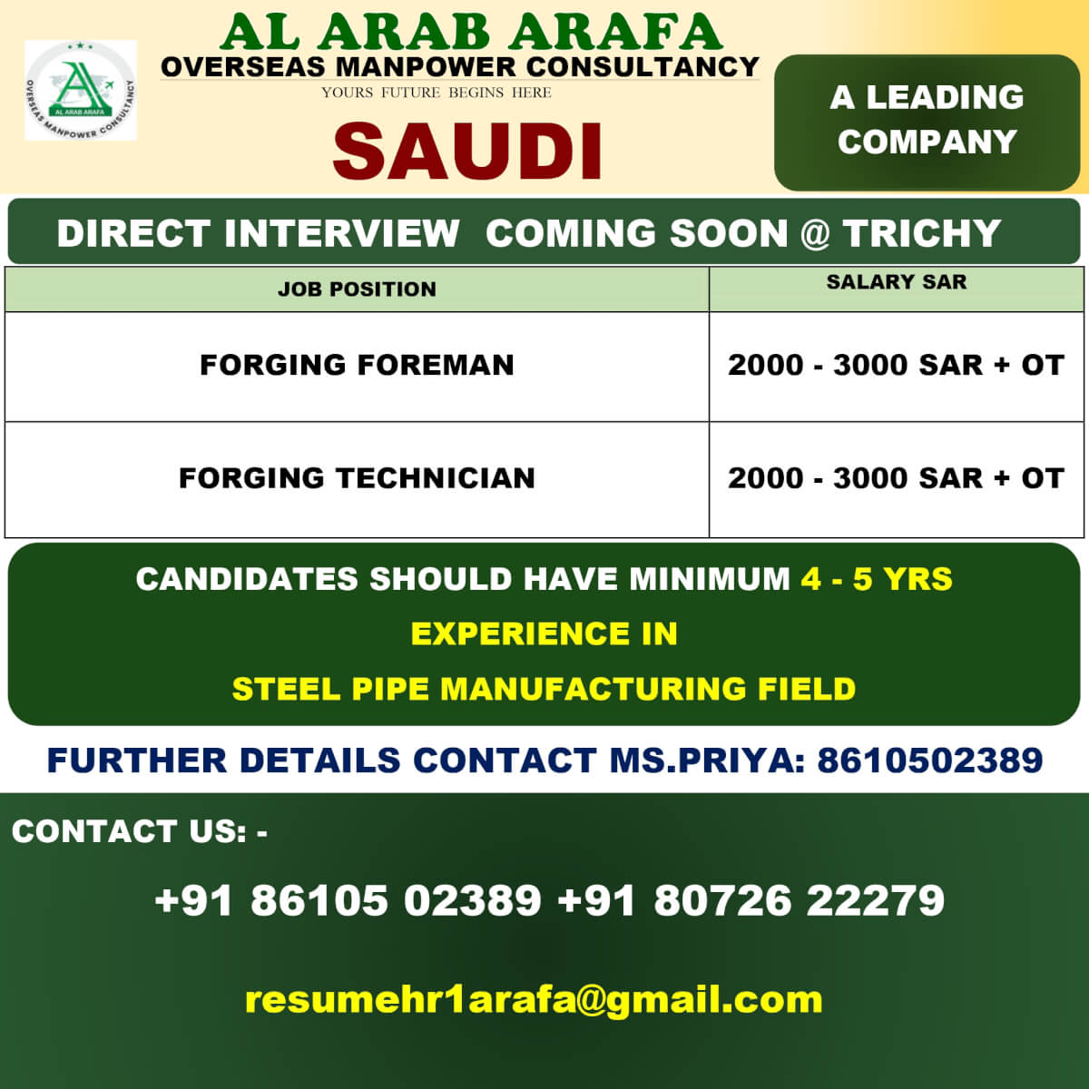 DIRECT INTERVIEW COMING SOON @ TRICHY DIRECT INTERVIEW COMING SOON @ TRICHY