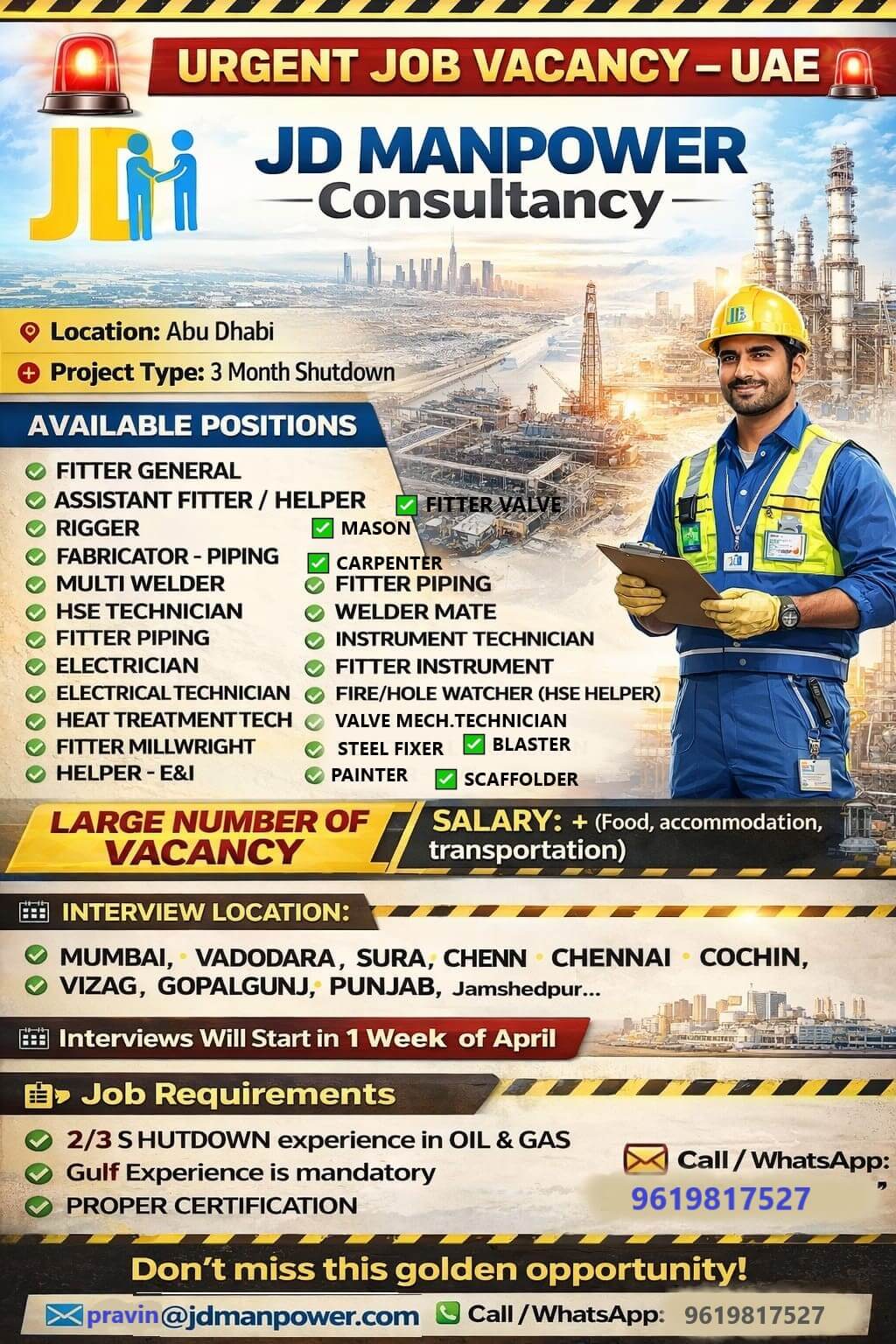 FREE Recruitment - ADGAS "DAS Shutdown" - UAE