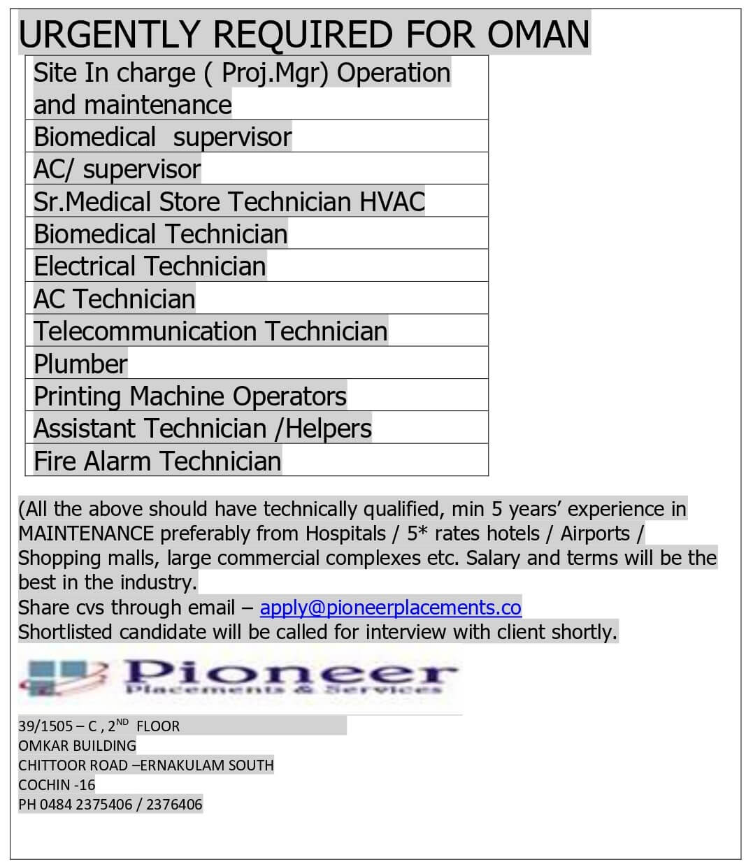 SUPERVISORS AND TECHNICIANS