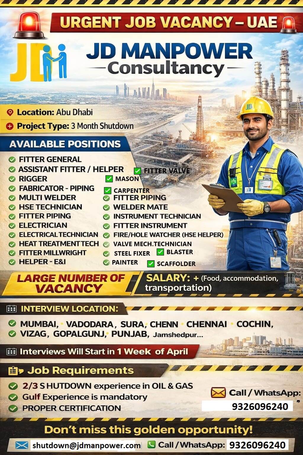URGENT REQUIREMENT FOR UAE SHUTDOWN PROJECT