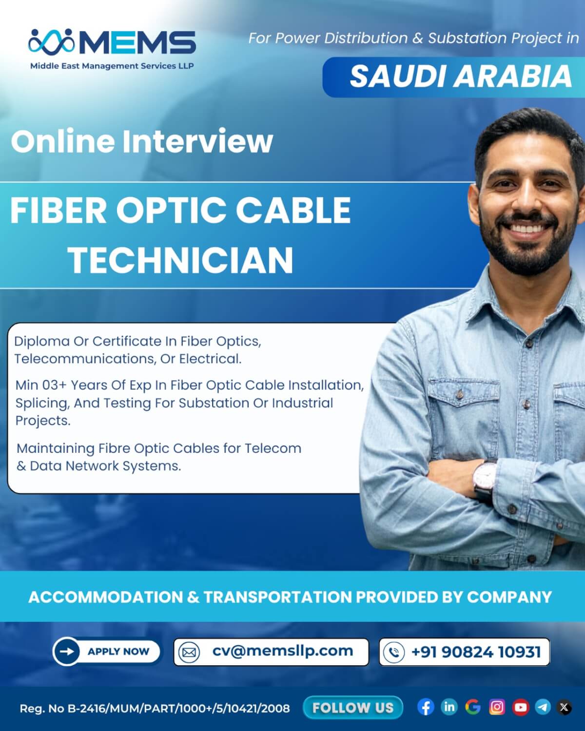 We are hiring for Power Distribution & Substation Project in Saudi Arabia