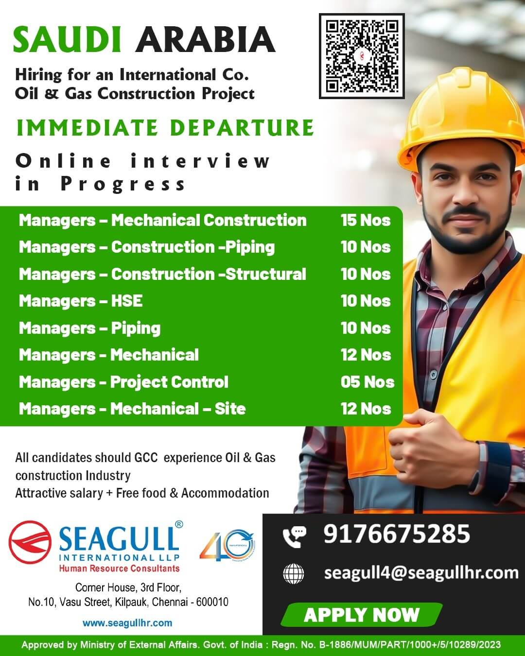 VERY URGENT REQUIREMENTS FOR OIL & GAS LONG TIME PROJECT AT SAUDI ARABIA - KSA