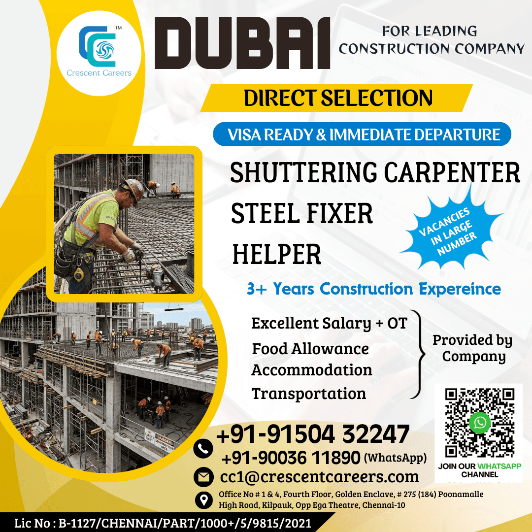 SHUTTERING CARPENTER / STEEL FIXER / HELPER SHUTTERING CARPENTER / STEEL FIXER / HELPER
