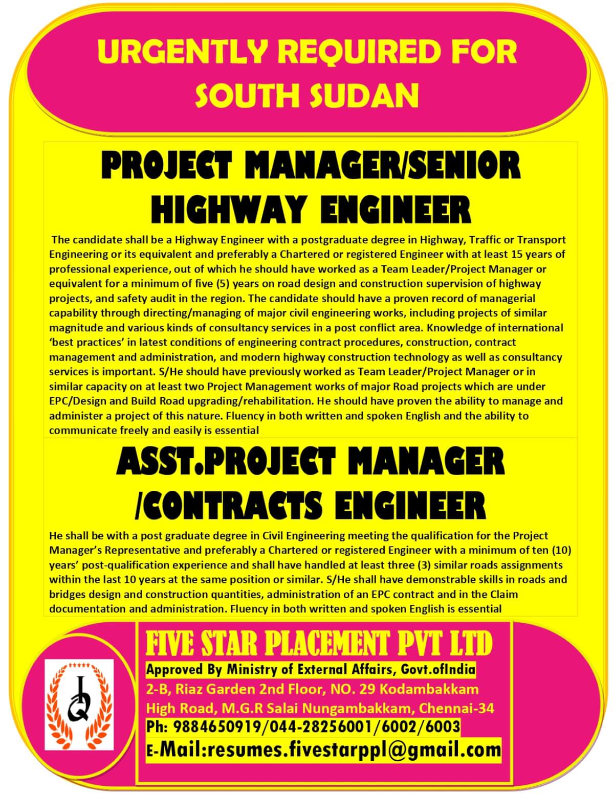 URGENT REQUIREMENT FOR  SOUTH SUDAN