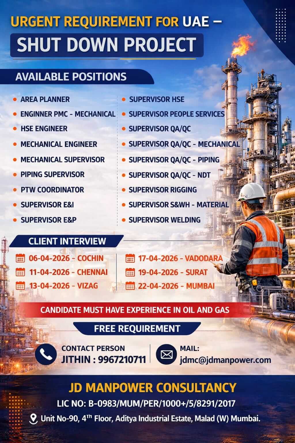 URGENT REQUIREMENT FOR UAE - SHUT DOWN PROJECT