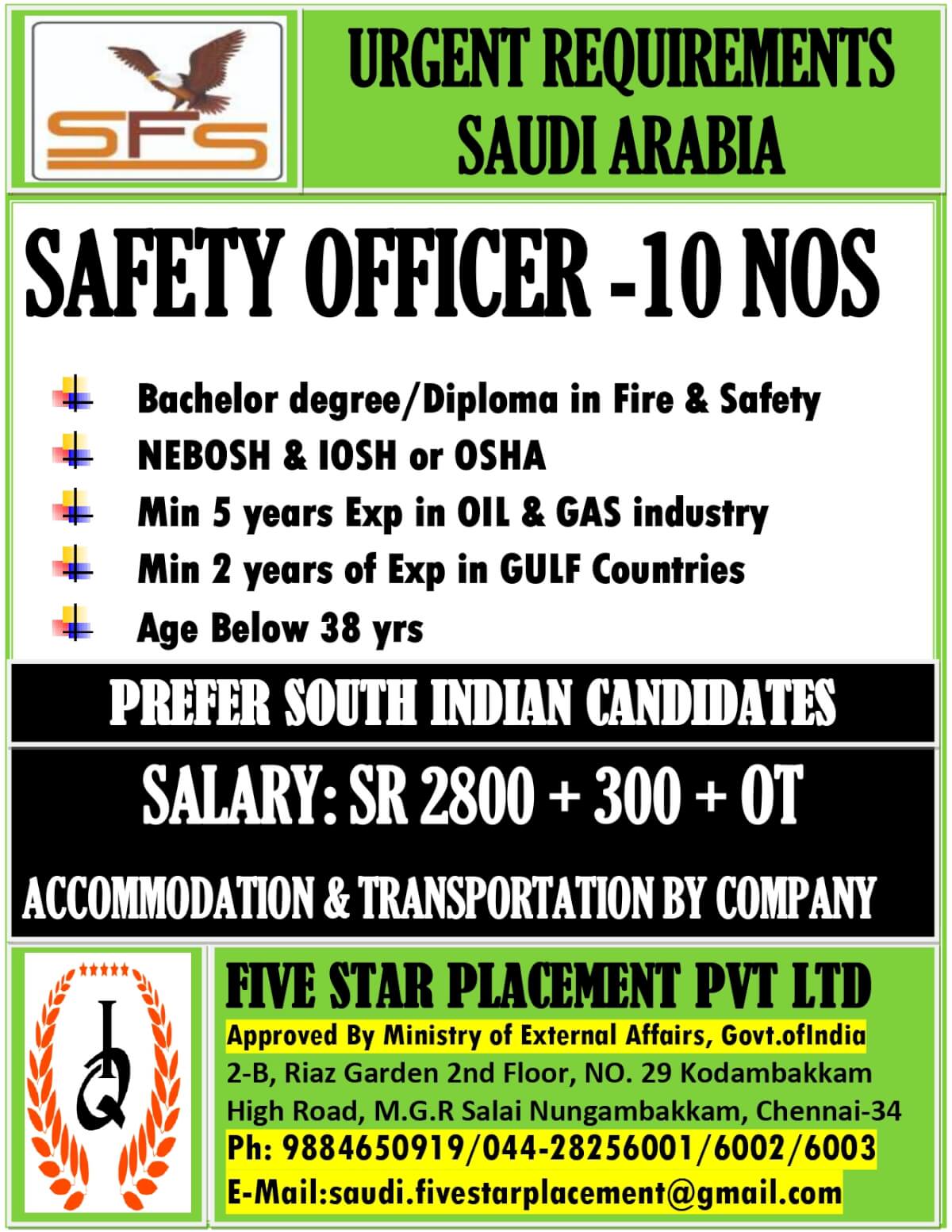 URGENT REQUIREMENT FOR  SAUDI ARABIA