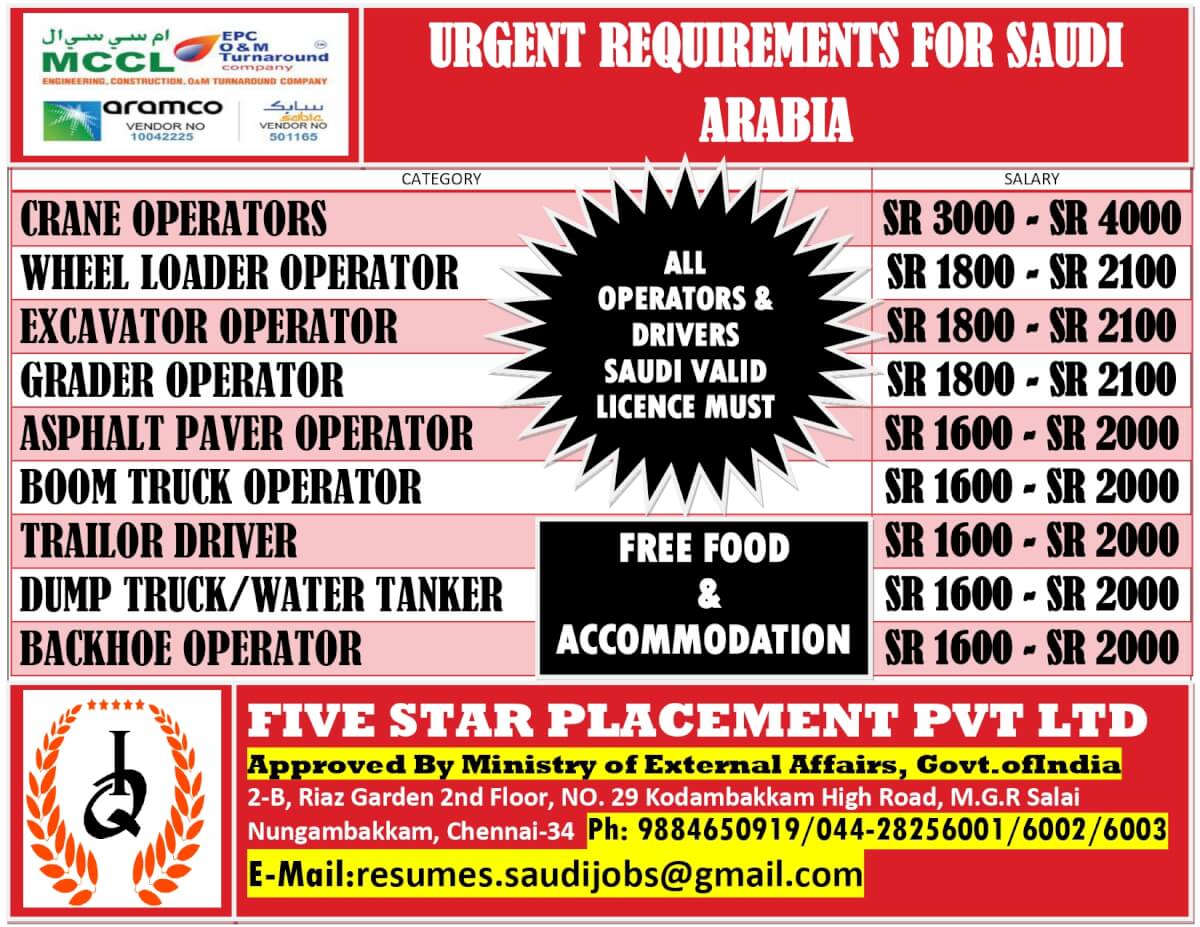 URGENT REQUIREMENT FOR SAUDI ARABIA URGENT REQUIREMENT FOR SAUDI ARABIA