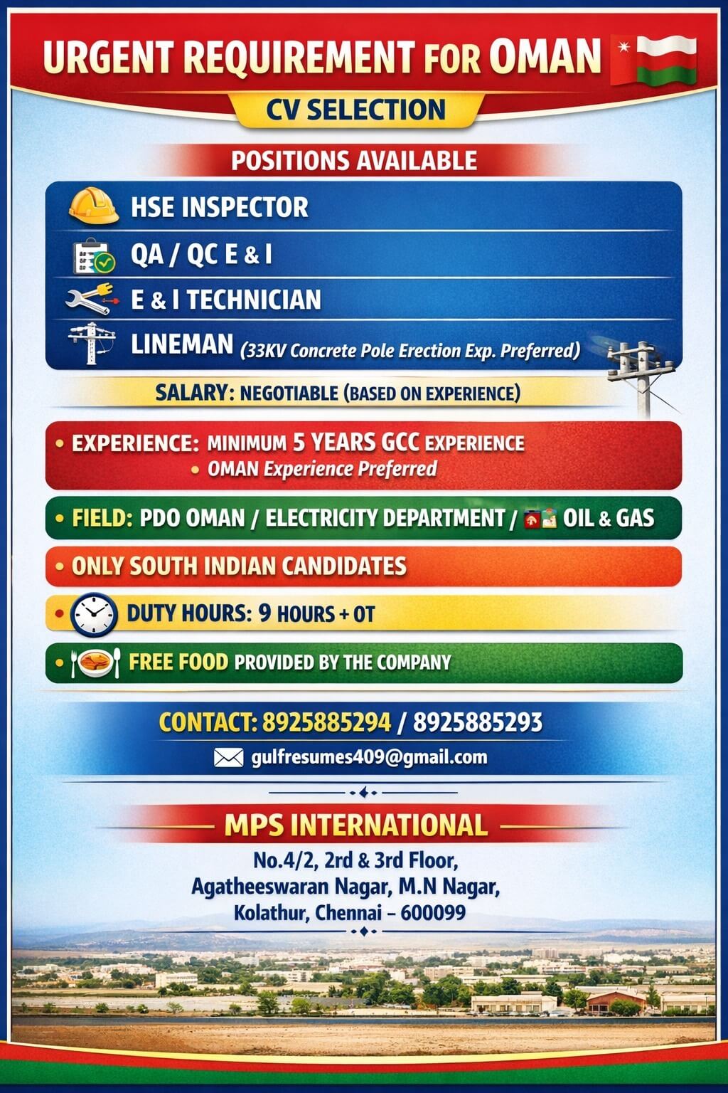 URGENT REQUIREMENT FOR OMAN CV SELECTION