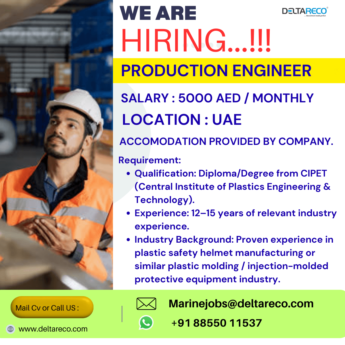 Hiring  Production Engineer for   UAE