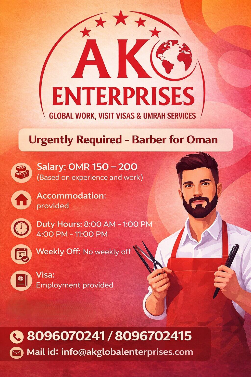 Urgently Required – Barber for Oman Urgently Required – Barber for Oman