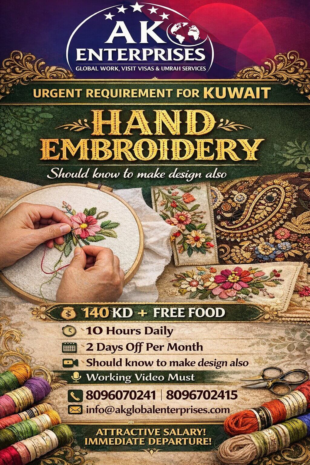 Urgent Requirement for Kuwait – Hand Embroidery