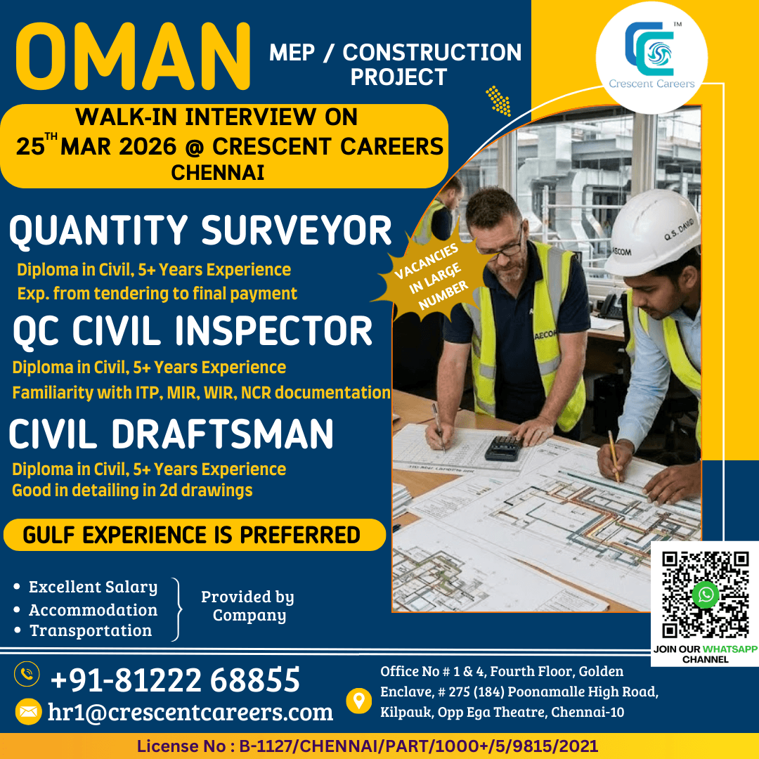 QUANTITY SURVEYOR / QC CIVIL INSPECTOR / CIVIL DRAFTSMAN QUANTITY SURVEYOR / QC CIVIL INSPECTOR / CIVIL DRAFTSMAN