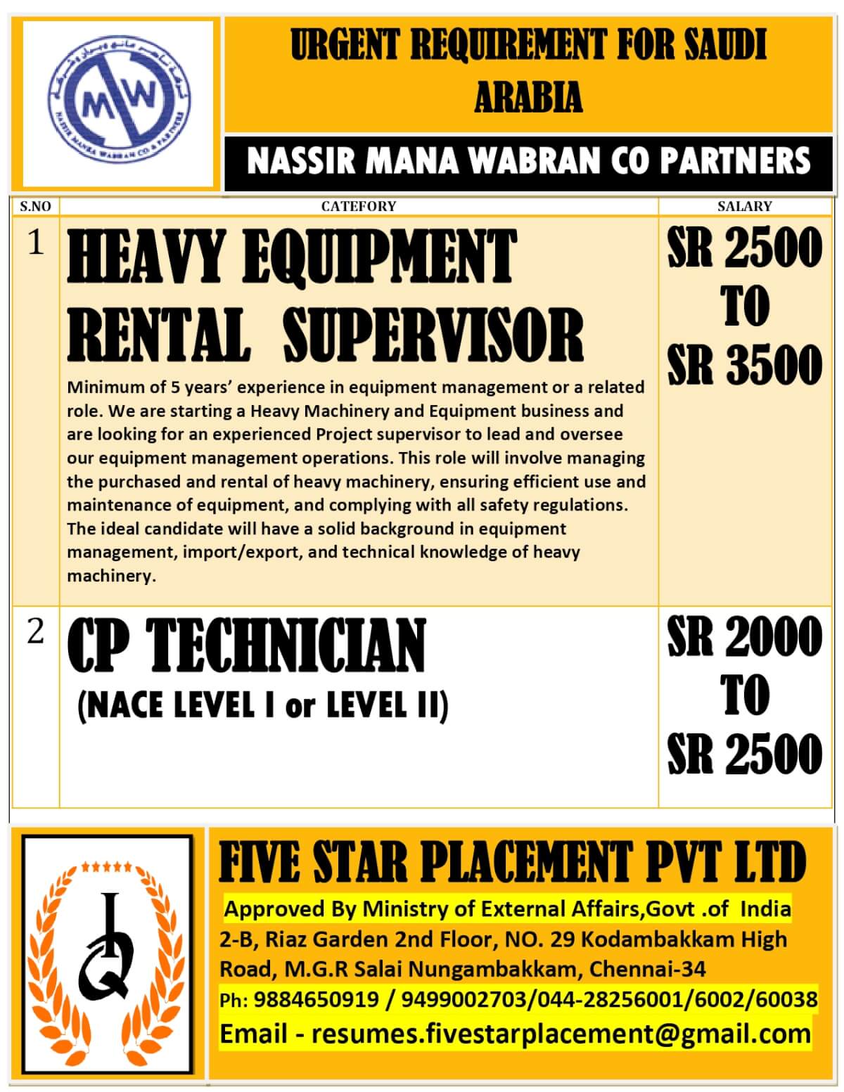 URGENT REQUIREMENT FOR SAUDI ARABIA