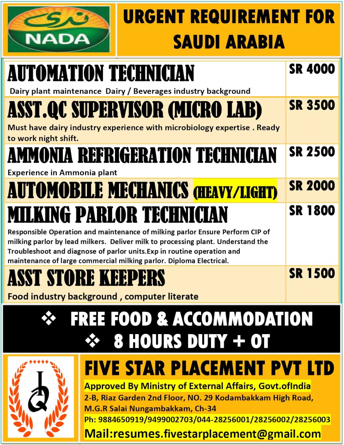 URGENT REQUIREMENT FOR SAUDI ARABIA