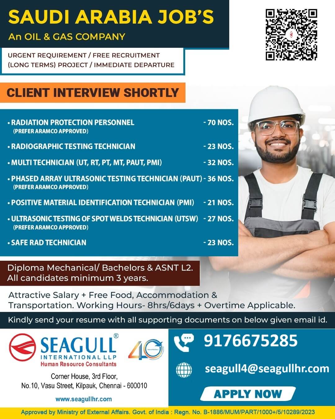 VERY URGENT REQUIREMENTS FOR OIL & GAS LONG TIME PROJECT AT SAUDI ARABIA - KSA