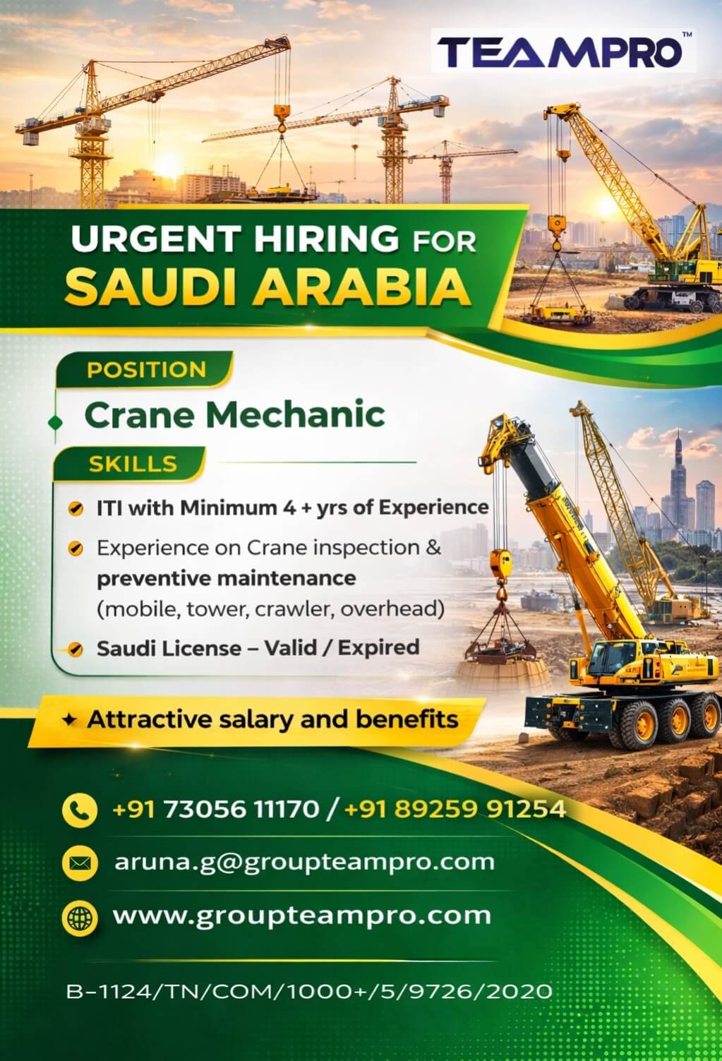 ? Urgent Hiring – Crane Mechanic | Saudi Arabia ?? ? Urgent Hiring – Crane Mechanic | Saudi Arabia ??