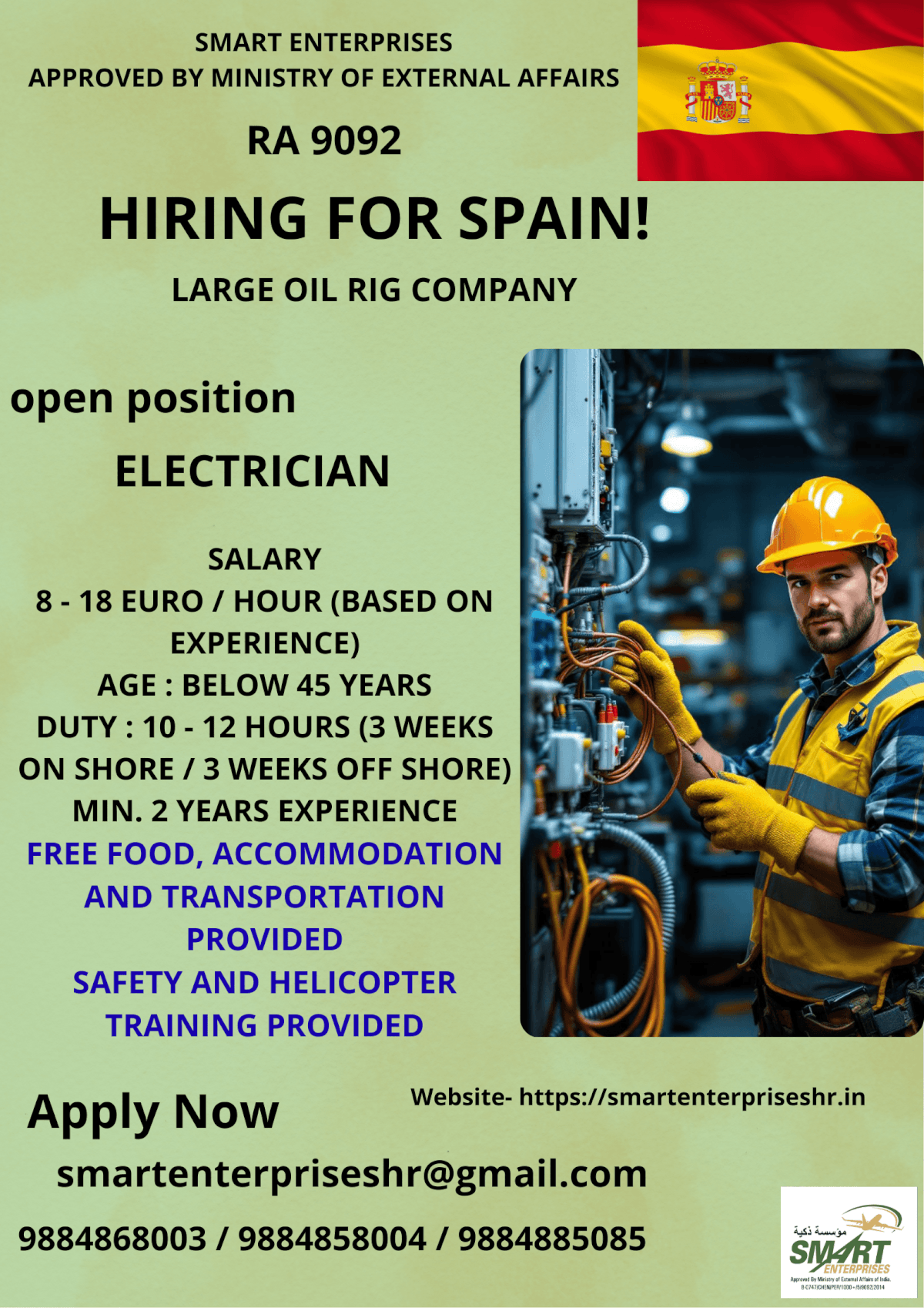 URGENT REQUIREMENT FOR SPAIN