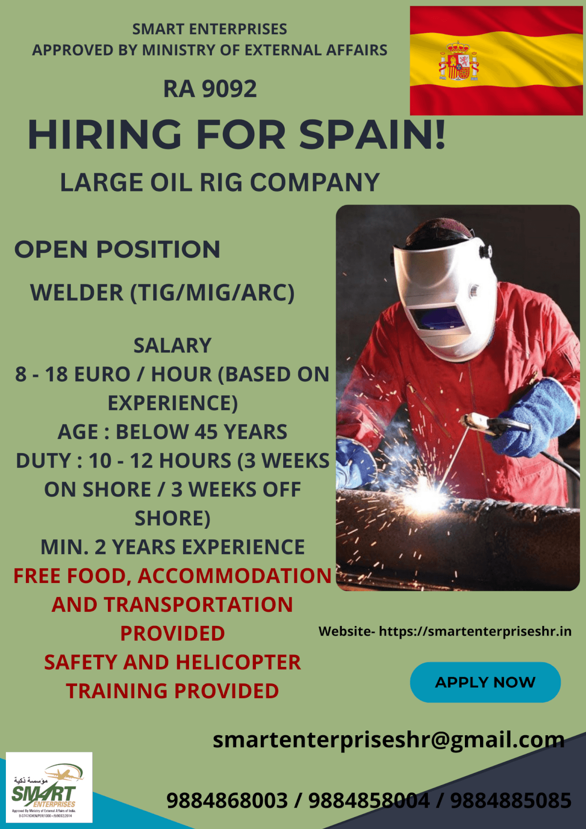 URGENT REQUIREMENT FOR SPAIN