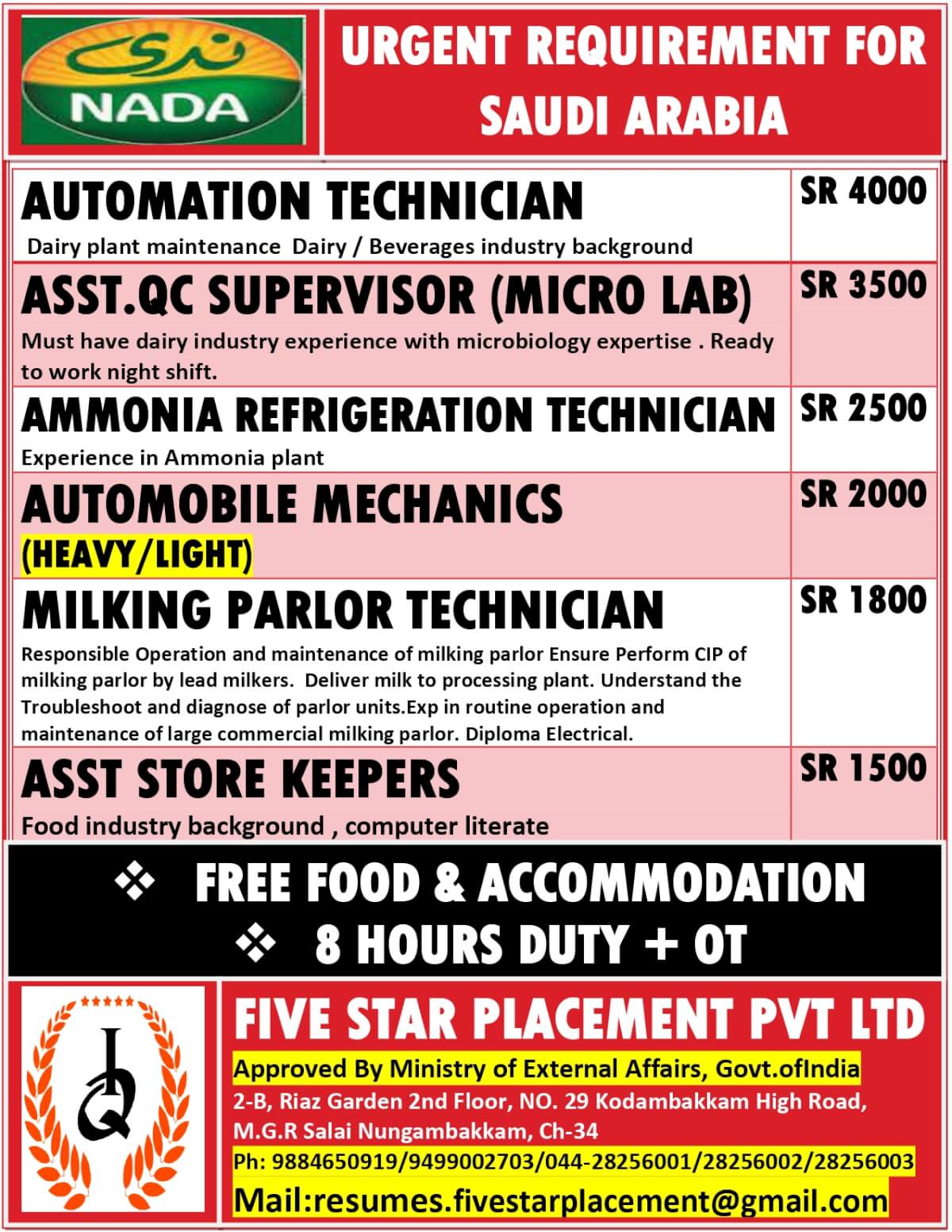 URGENT REQUIREMENT FOR SAUDI ARABIA