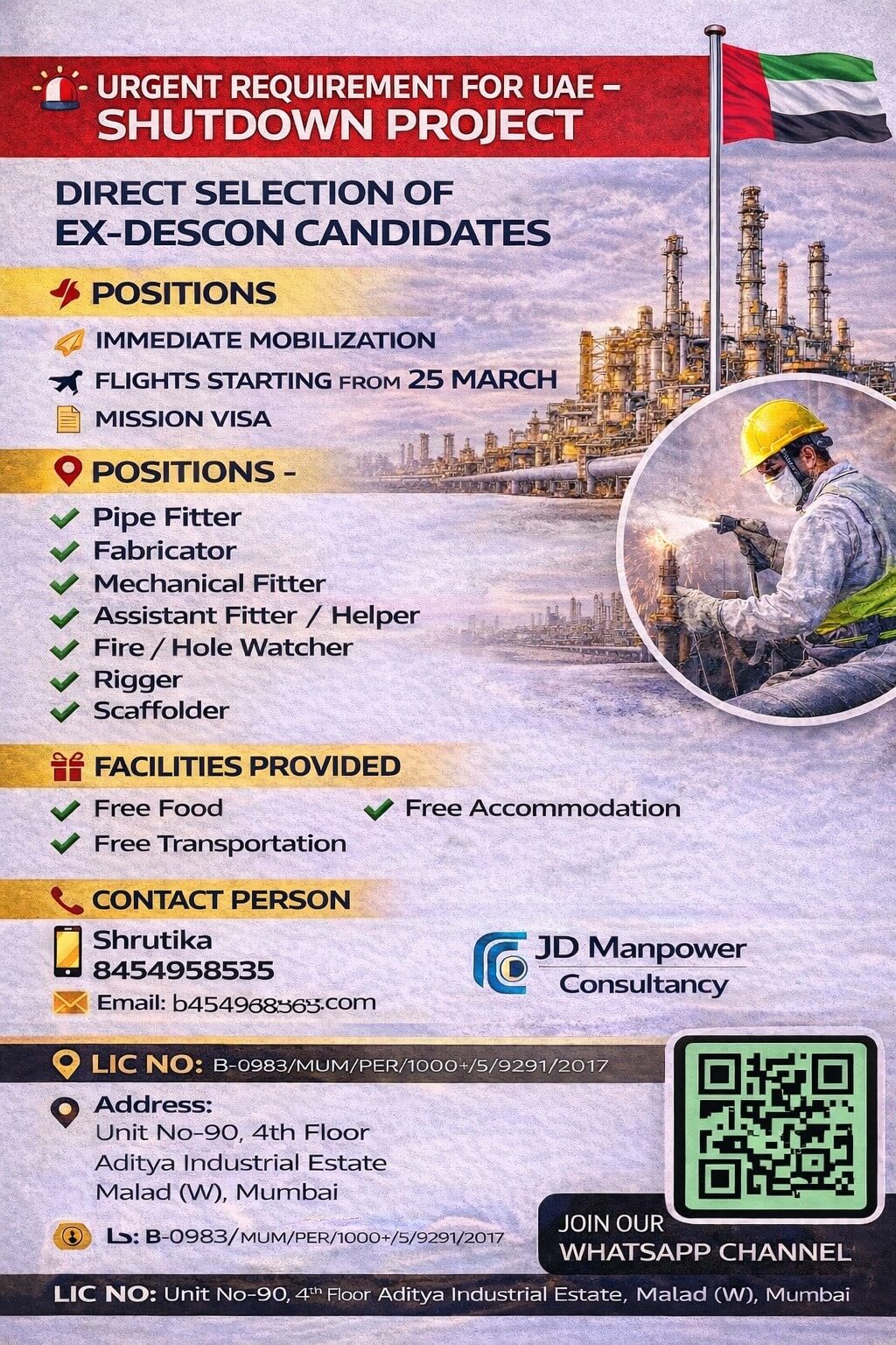 URGENT REQUIREMENT FOR EX-DESCON DIRECT SELECTION