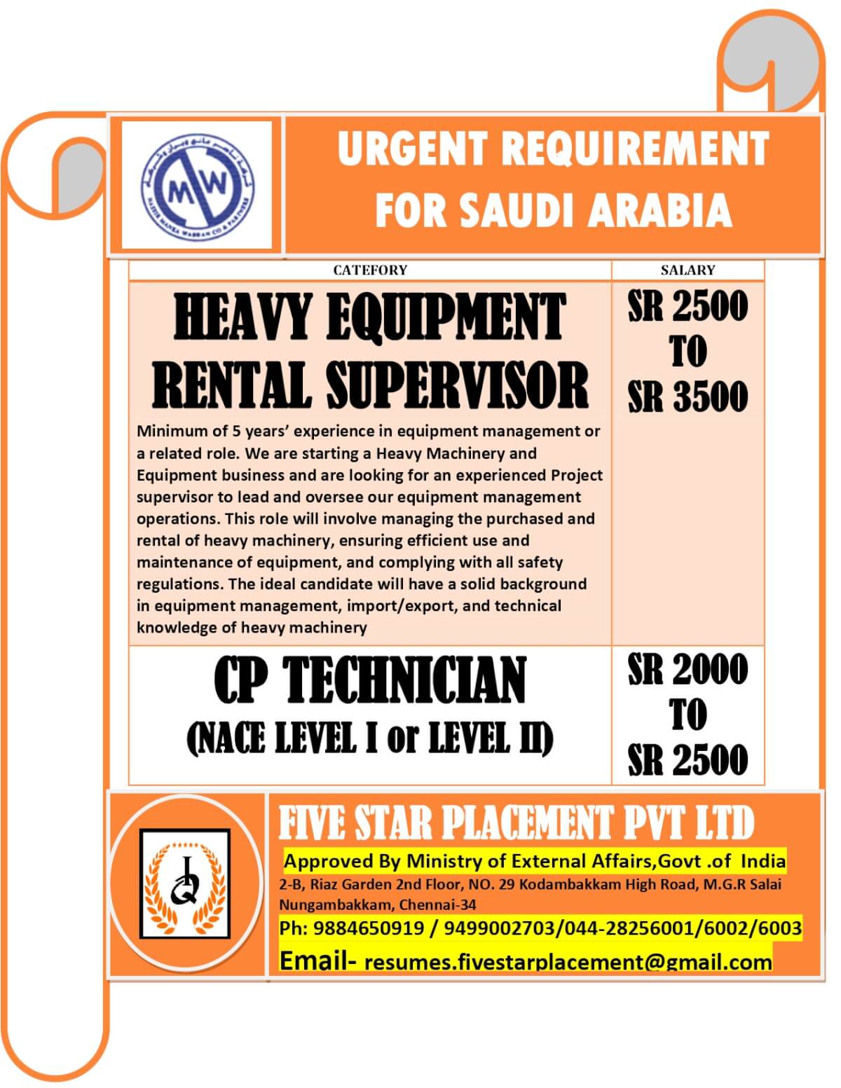 URGENT REQUIREMENT FOR SAUDI ARABIA URGENT REQUIREMENT FOR SAUDI ARABIA
